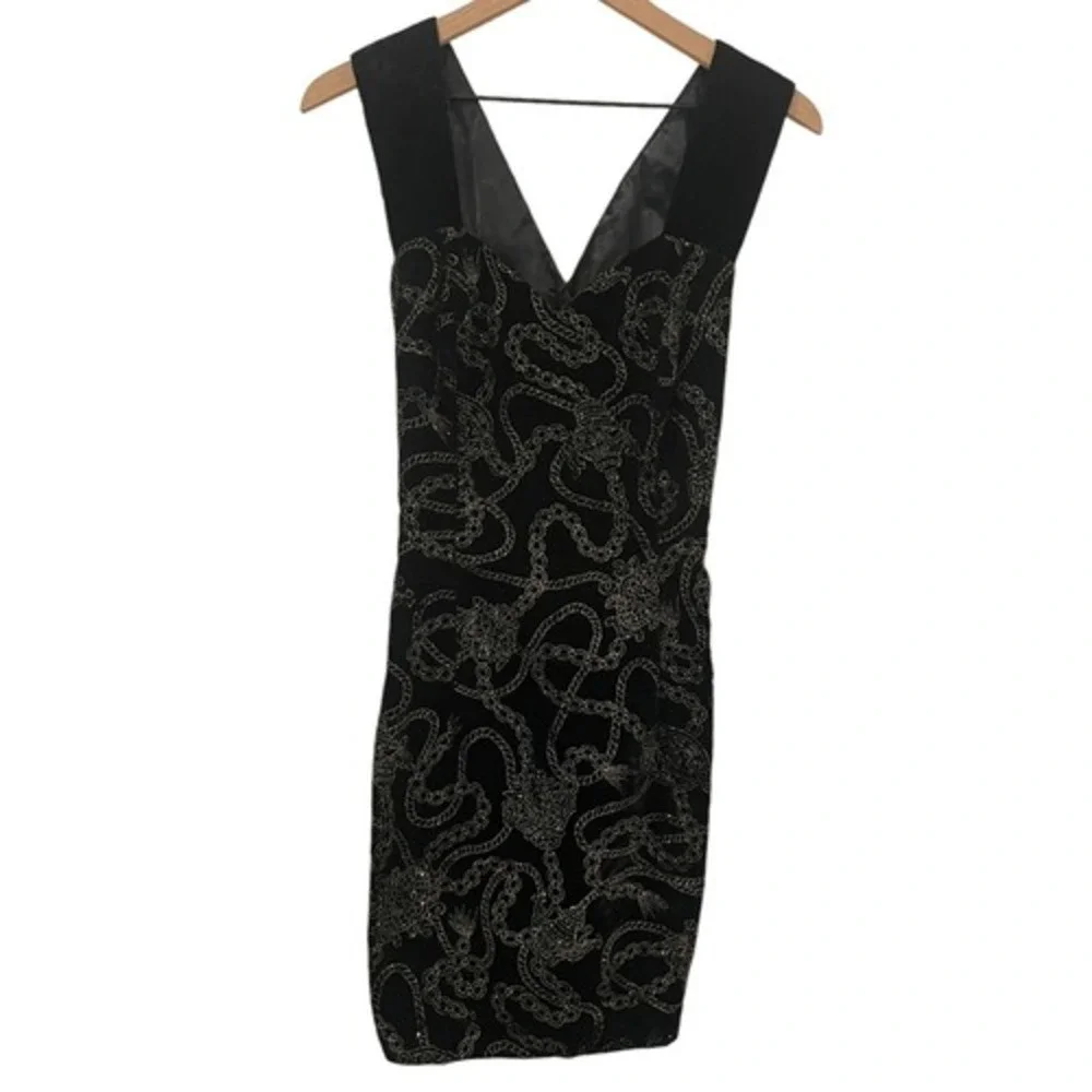 Vintage Jessica McClintock‎ Gunne Sax Black 80's Goth Glam Glitter Chain Dress M